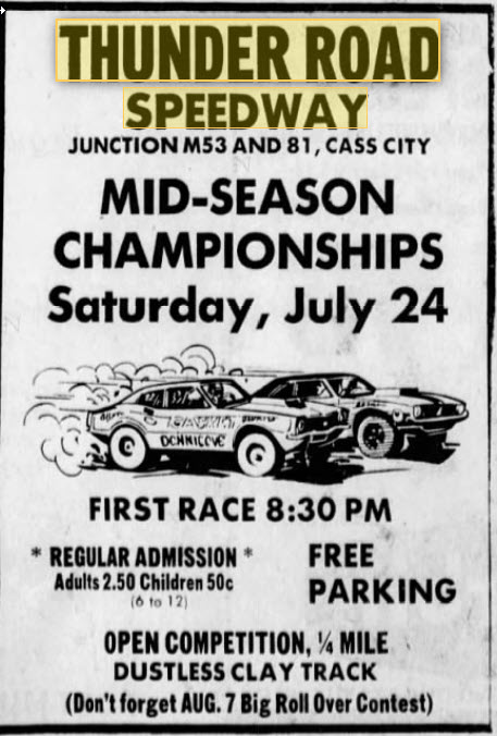 July 22 1971 ad Thunder Road Speedway, Cass City